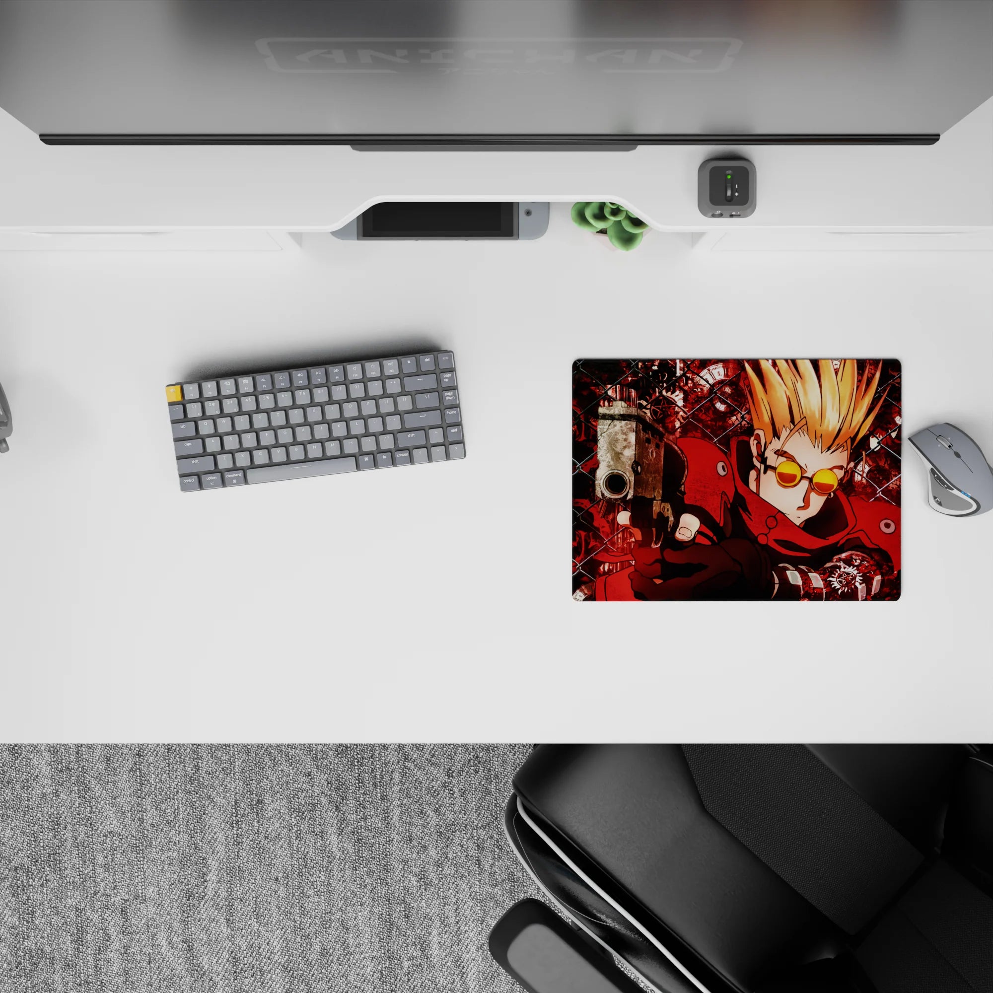 Neon-red and black 14x10 inches anime mouse pad with gritty, high-energy action vibe and bold contrast.