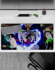32x16 inches anime mouse pad in sharp white and deep navy with hot red pops and neon-blue swirl.