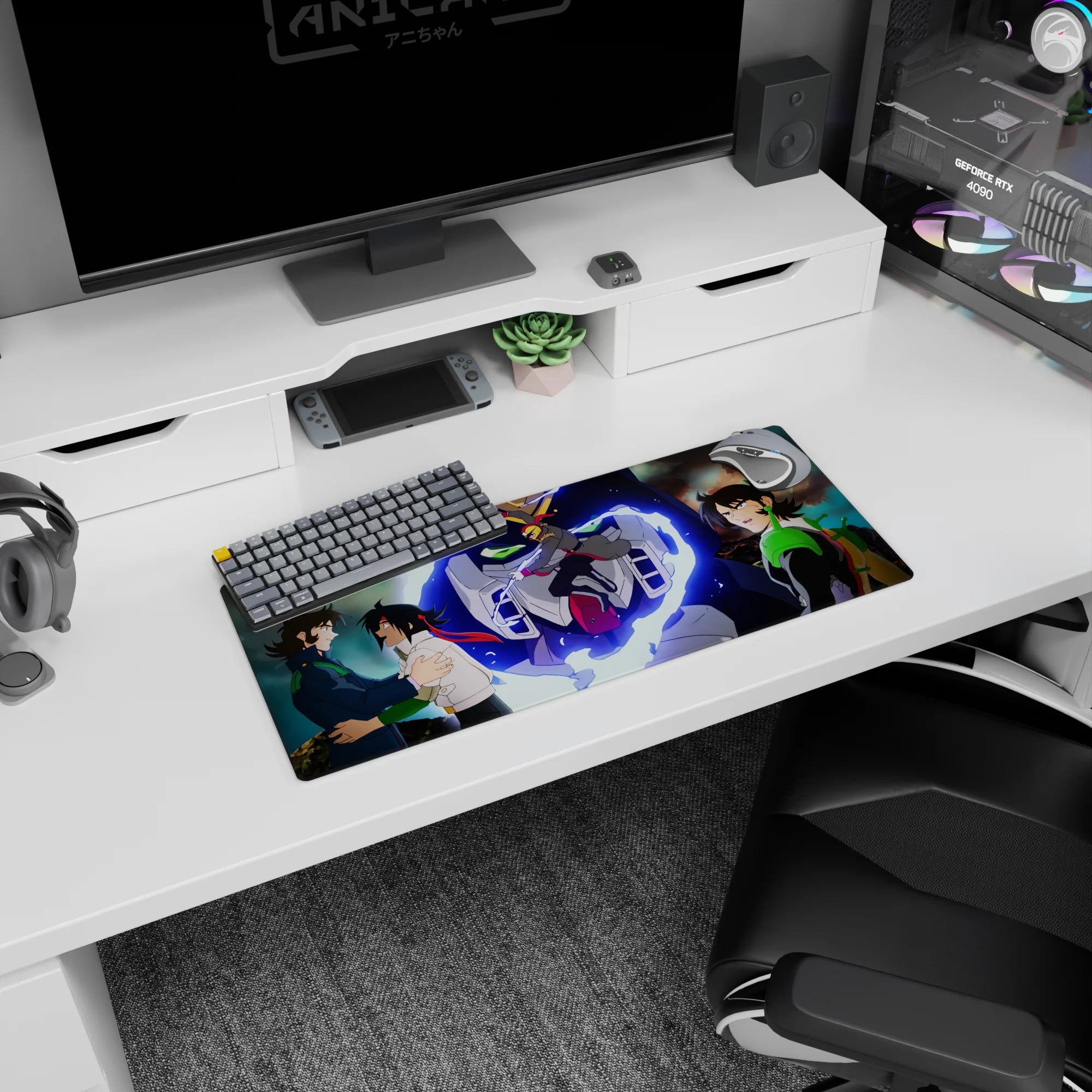 28x12 inches anime mouse pad showing Suzaku Kururugi facing Lelouch as a towering mecha powers up.