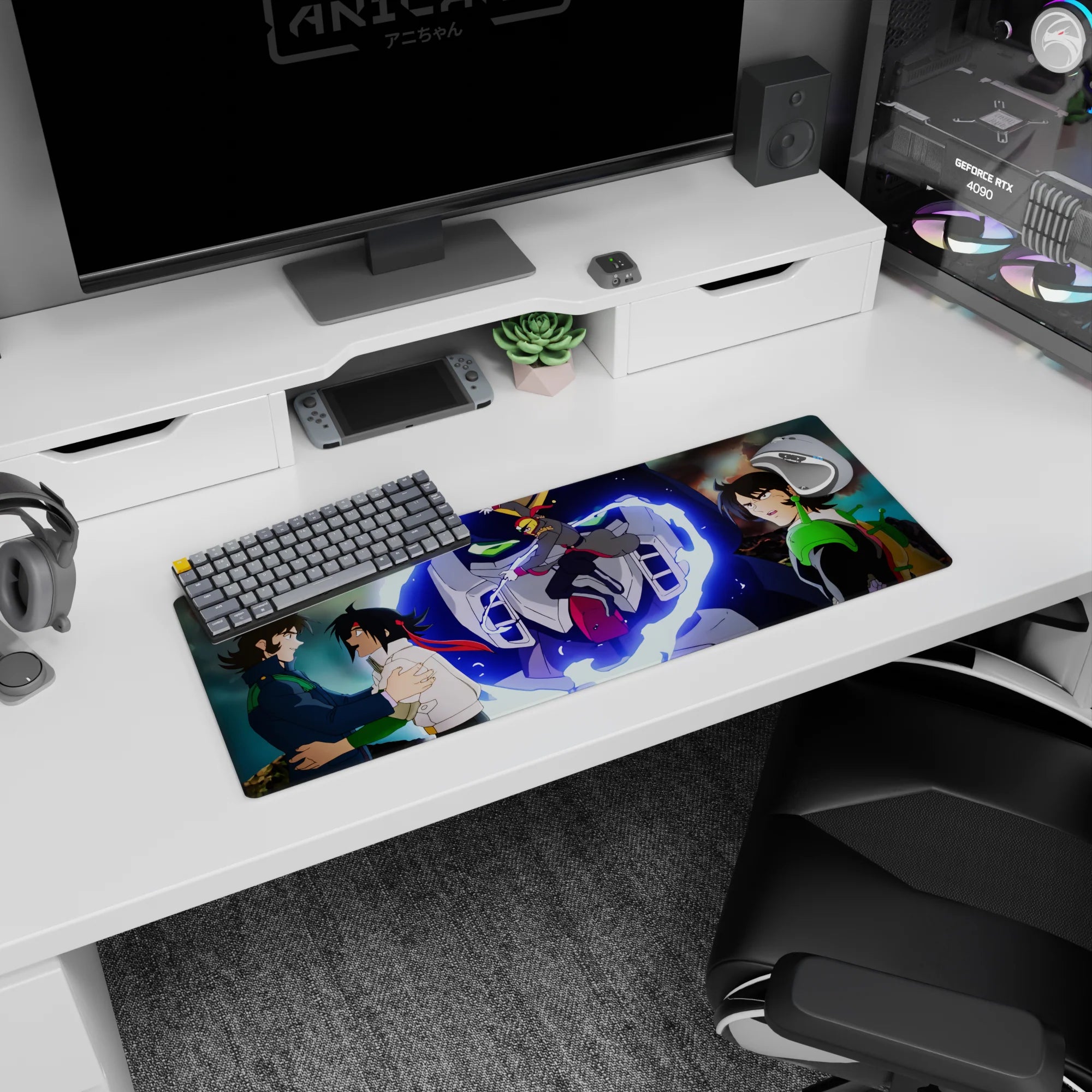 Suzaku vs Lelouch face-off anime mouse pad 32x12 inches with dramatic mecha showdown artwork.