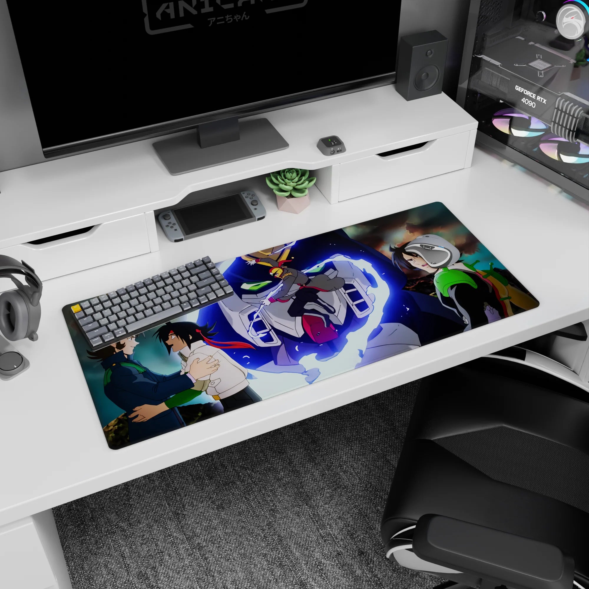36x16 inches desk pad showing Suzaku Kururugi vs Lelouch Lamperouge before a glowing mecha.