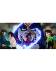 Code Geass anime desk pad 36x16 inches with Suzaku, Lelouch, and a towering mecha battle scene.