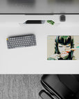 Anime girl mouse pad 14x10 inches in creamy beige with teal and coral candy-cloud strokes, moody and edgy.