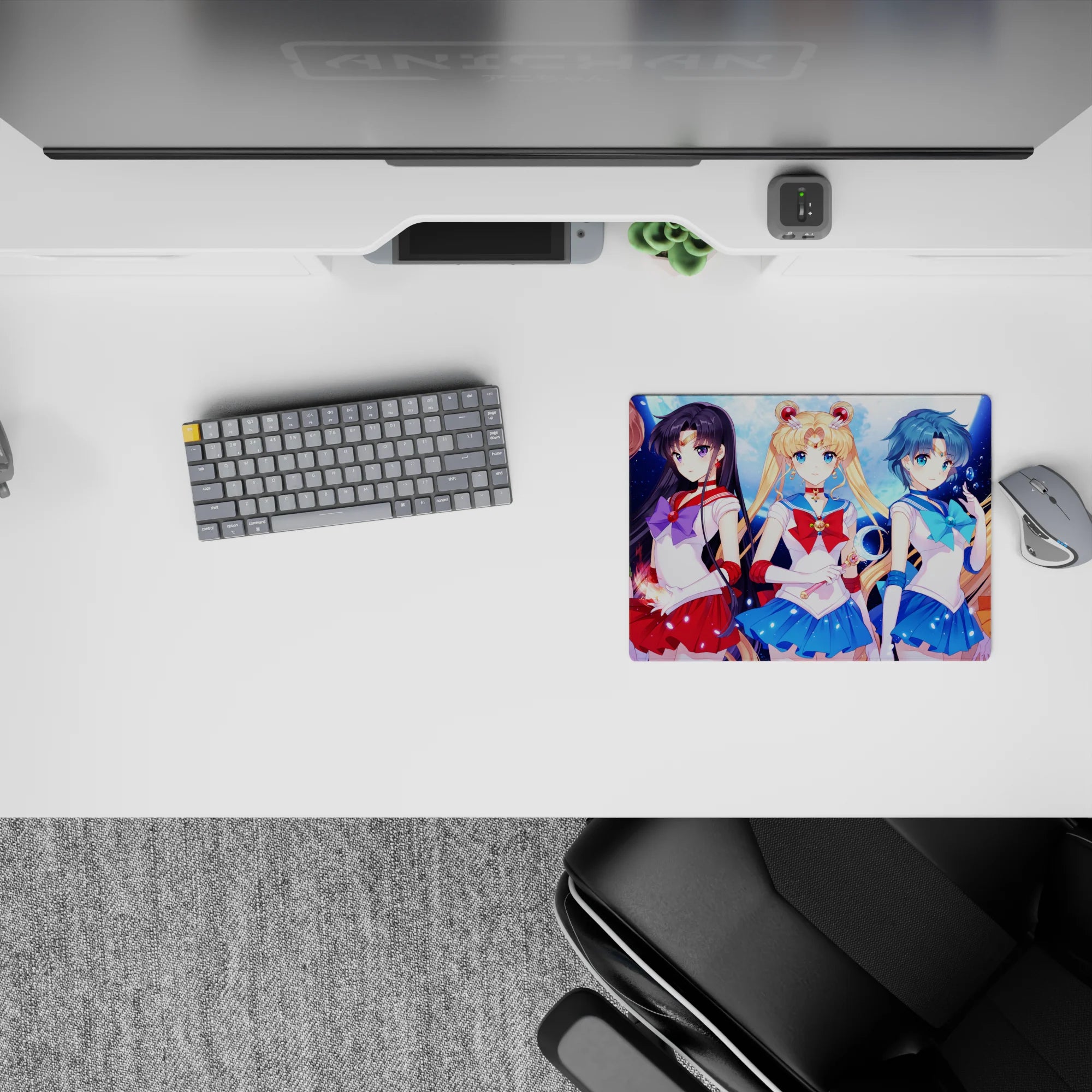 Bright nostalgic anime mouse pad 14x10 inches in emerald, crimson, ocean blue, and sunny orange.