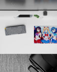 Bright nostalgic anime mouse pad 14x10 inches in emerald, crimson, ocean blue, and sunny orange.