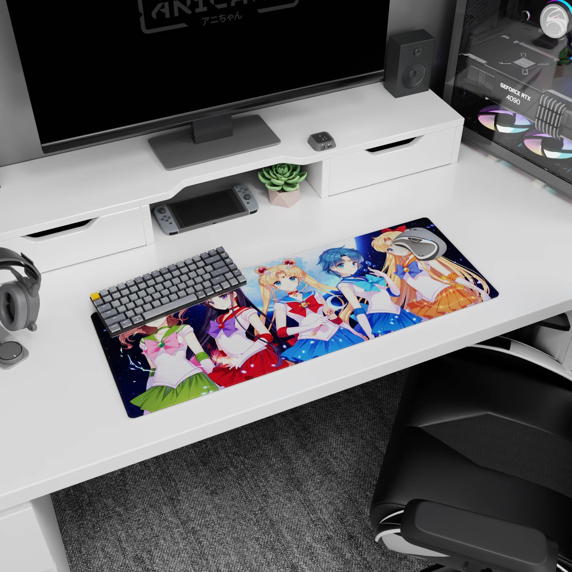 32x12 inches Sailor Moon mouse pad featuring the blonde twin-bun leader holding a wand, calm and ready.