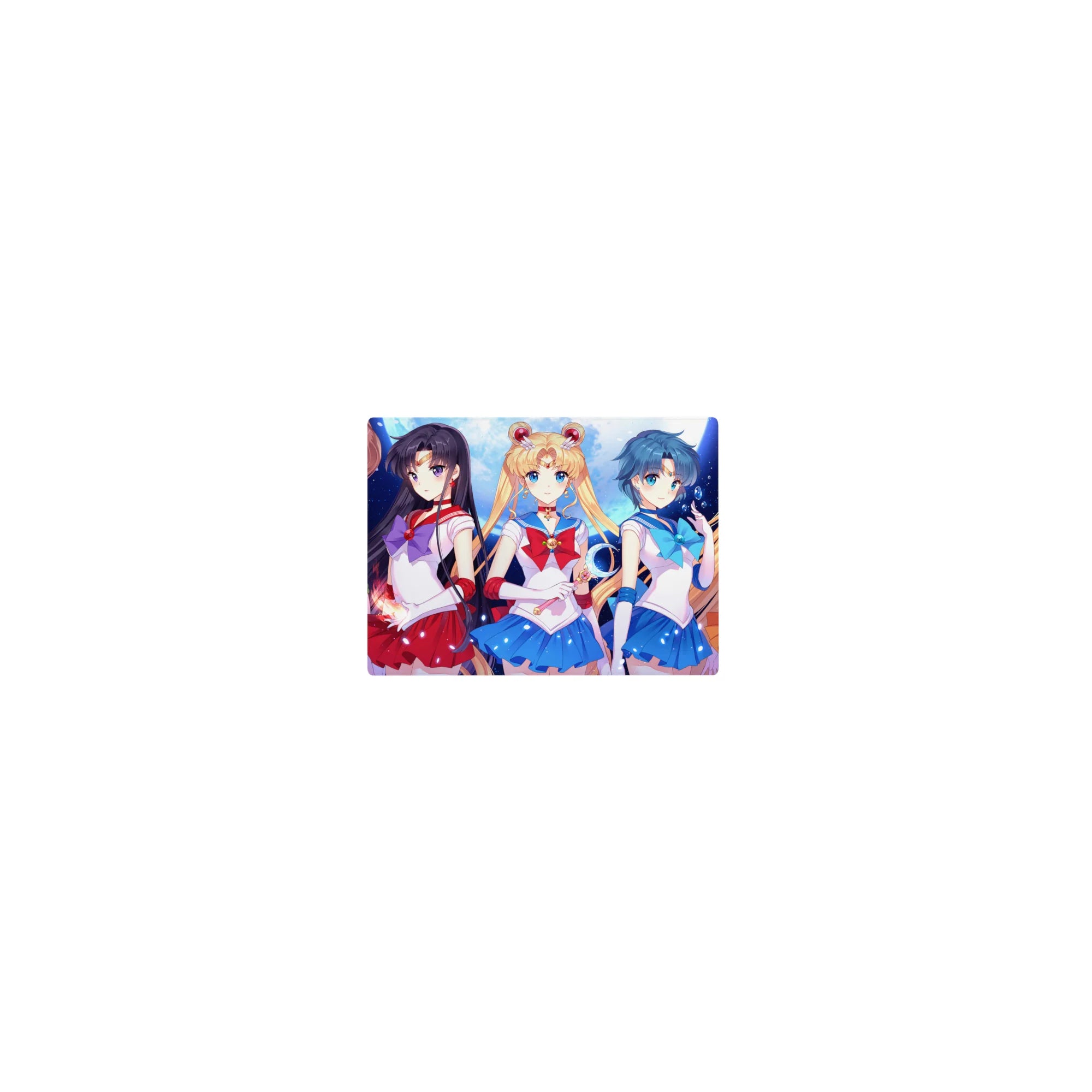 Classic anime girl mouse pad 14x10 inches with five sailor guardians under a glowing moon and stars.