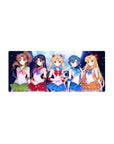 28x12 inches anime girl mouse pad with five Sailor Guardians under a glowing moon on a starry sky.
