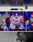 Anime desk pad 40x20 inches featuring Sword Art Online: Alicization cast. Kirito, Asuna, Alice, and Sinon in vivid colors.