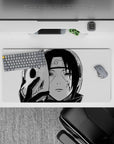 Itachi ANBU mouse pad from Naruto, 32x16 inches. Black-and-white design with chipped fox mask, perfect for anime fans.