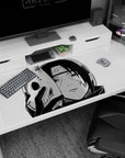 Itachi ANBU desk pad 40x20 inches, black-and-white Naruto design, Itachi with chipped fox mask, intense stare.