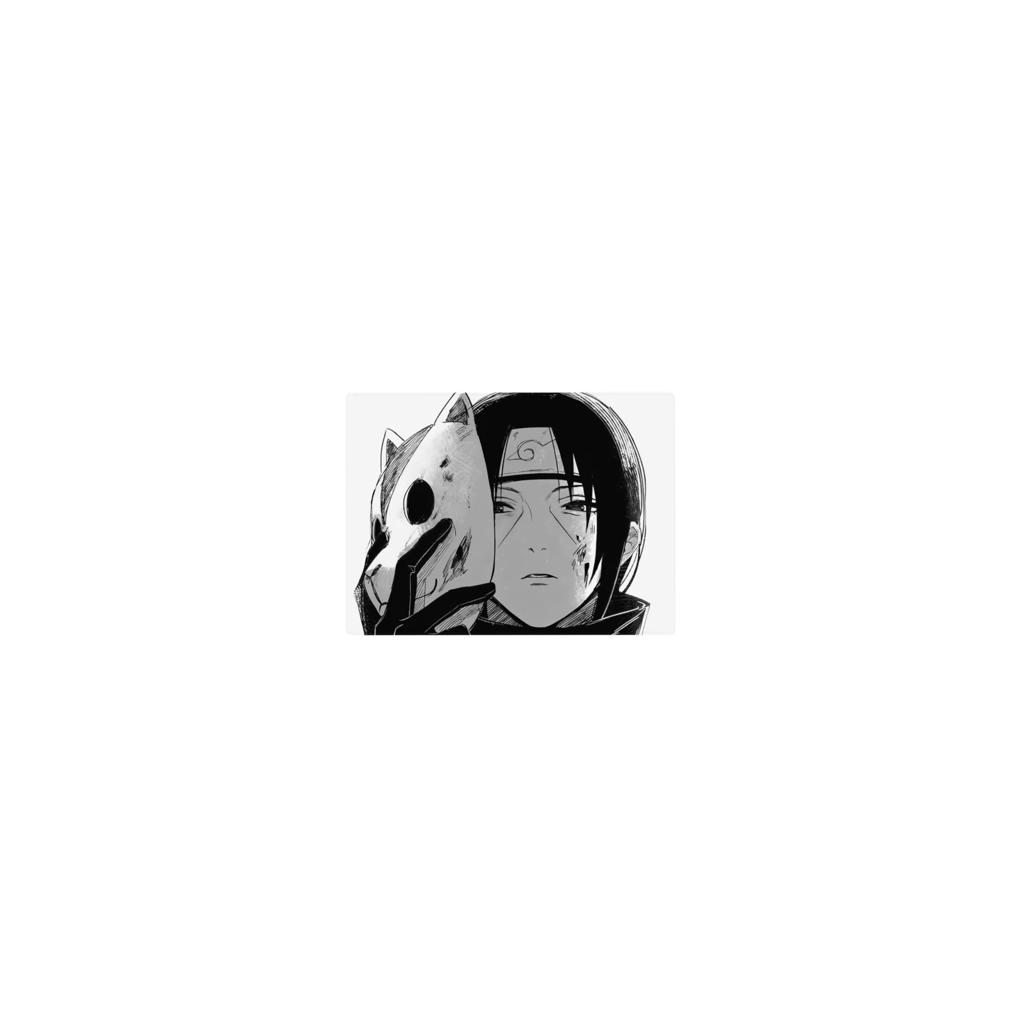 Itachi anime mouse pad, 14x10 inches, featuring ANBU Itachi from Naruto in black-and-white ink, half masked and intense.
