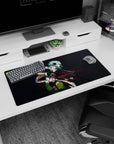Sinon from Sword Art Online on a 32x16 inch anime mouse pad, featuring her teal hair and red tracer lines on a dark backdrop.