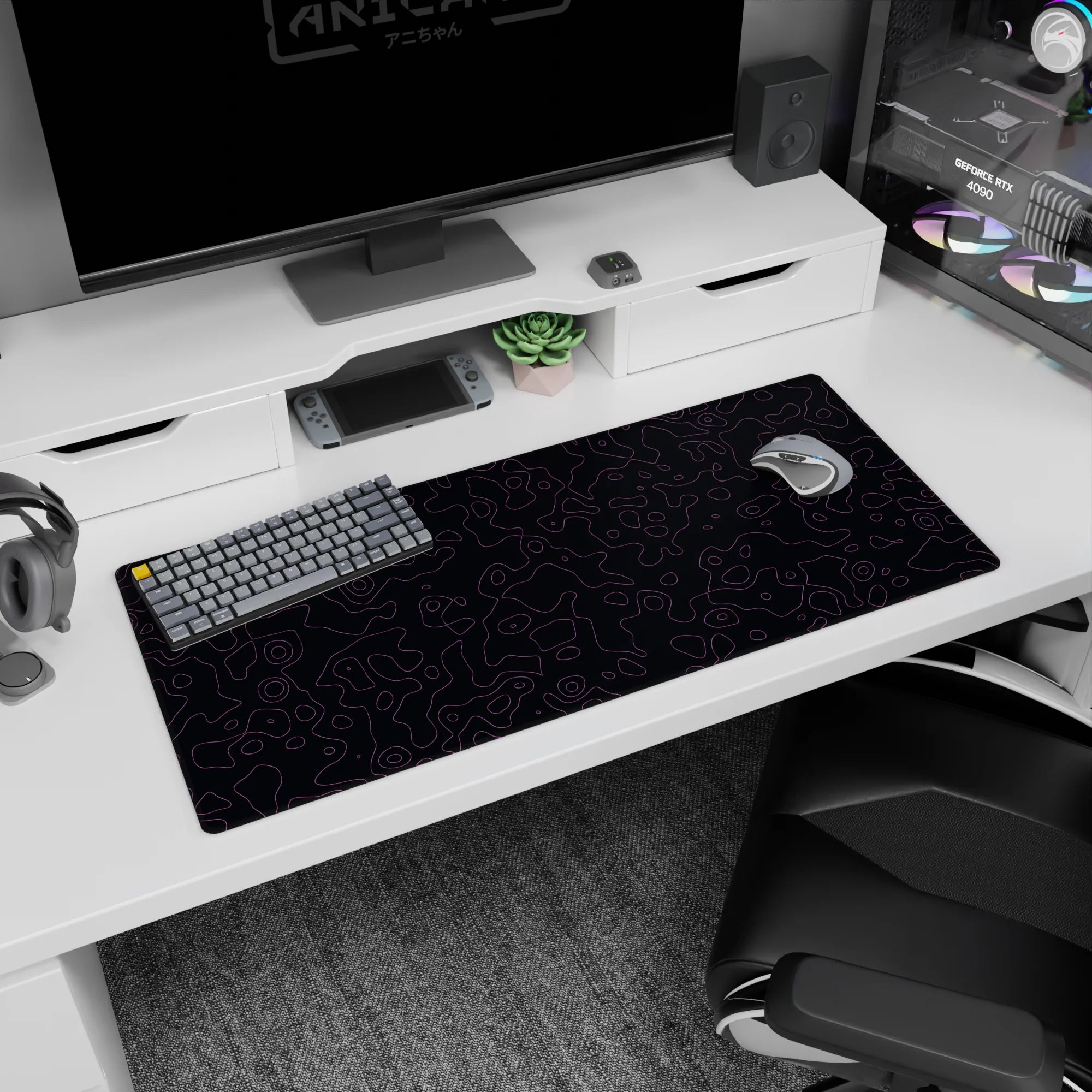 Topographic (Topo) Deskmat | Mousepad | Deskpad - Twilight Contours - AniChan