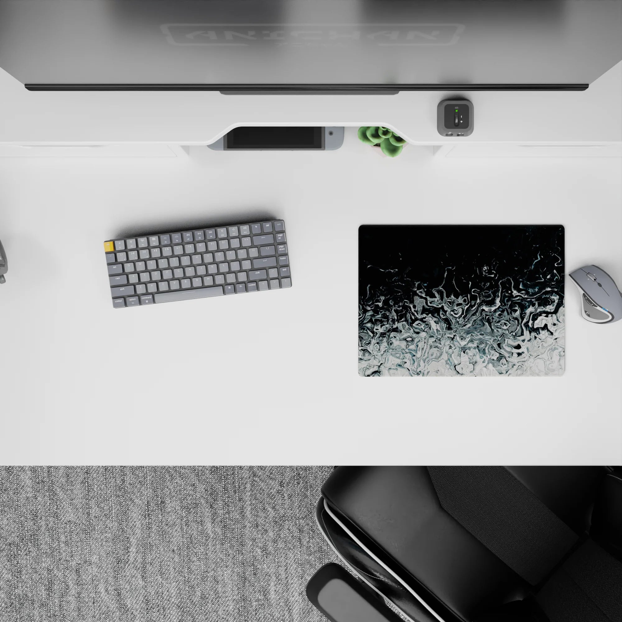 Liquid Abstract Deskmat | Mousepad | Deskpad - Silver Abyss