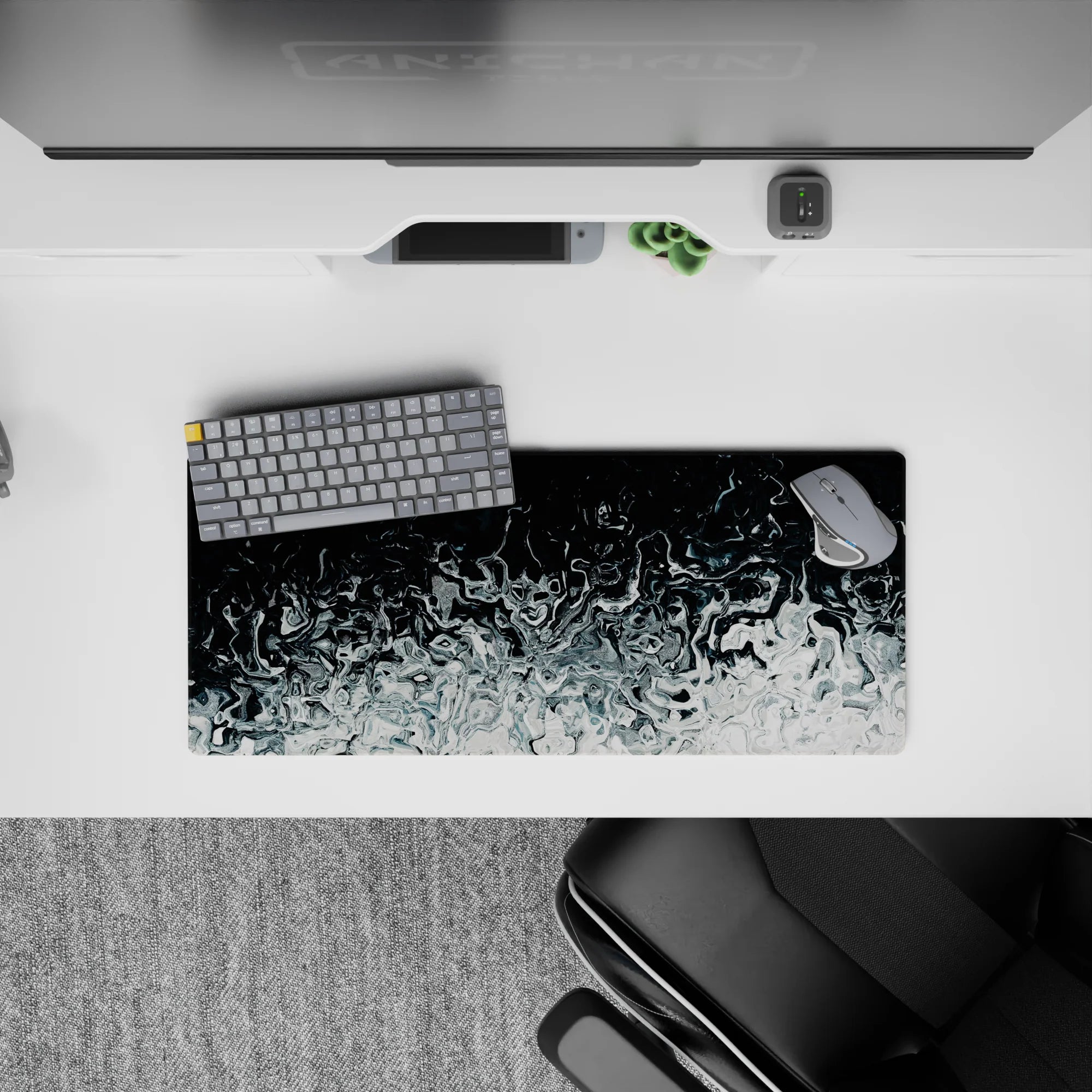 Liquid Abstract Deskmat | Mousepad | Deskpad - Silver Abyss