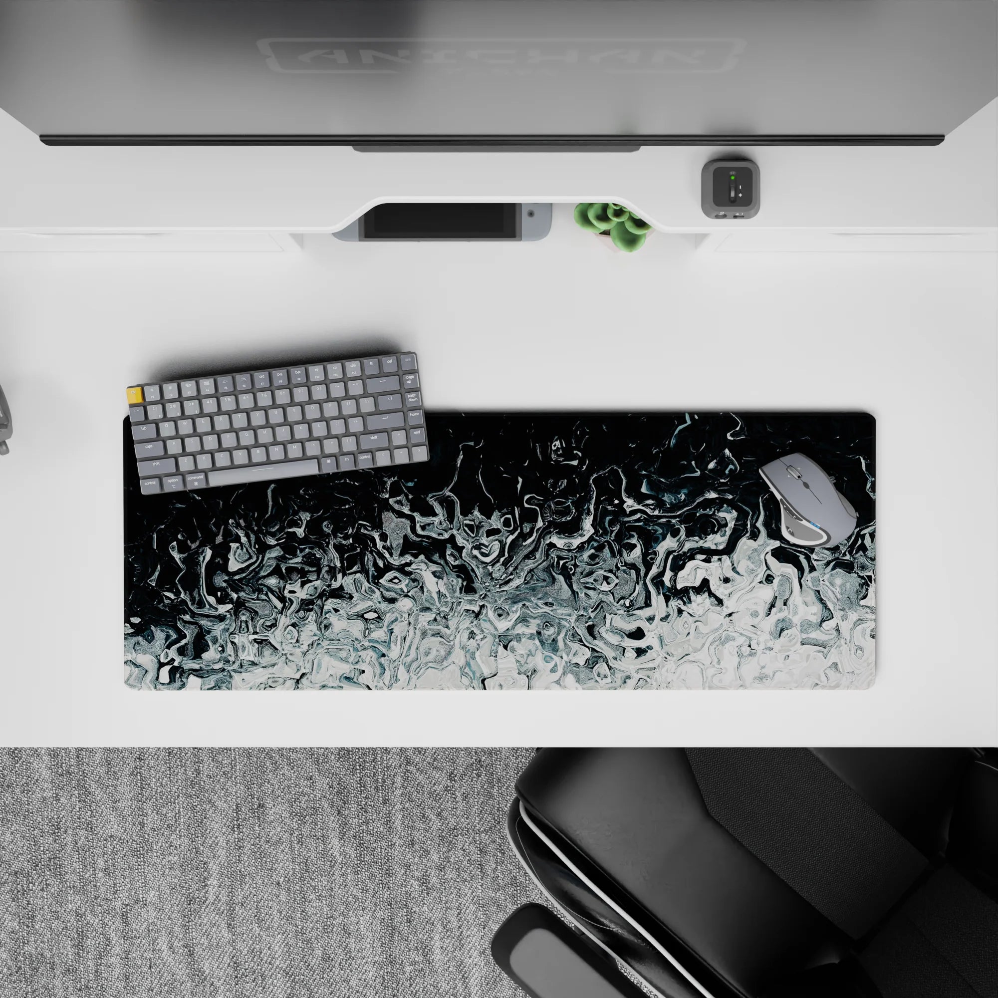 Liquid Abstract Deskmat | Mousepad | Deskpad - Silver Abyss