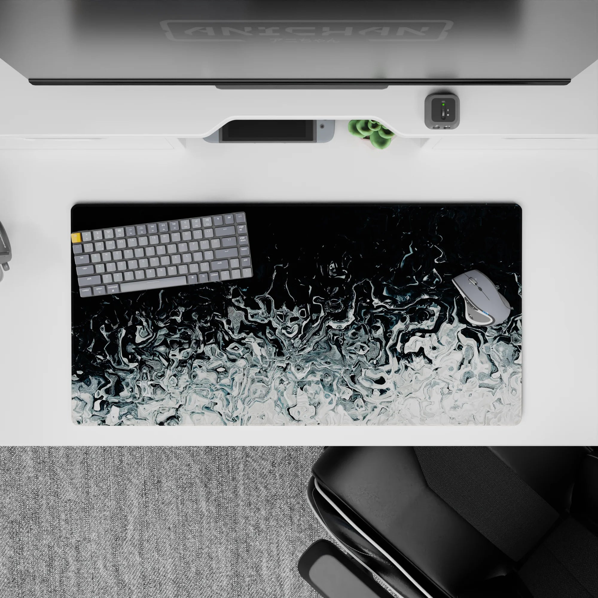 Liquid Abstract Deskmat | Mousepad | Deskpad - Silver Abyss