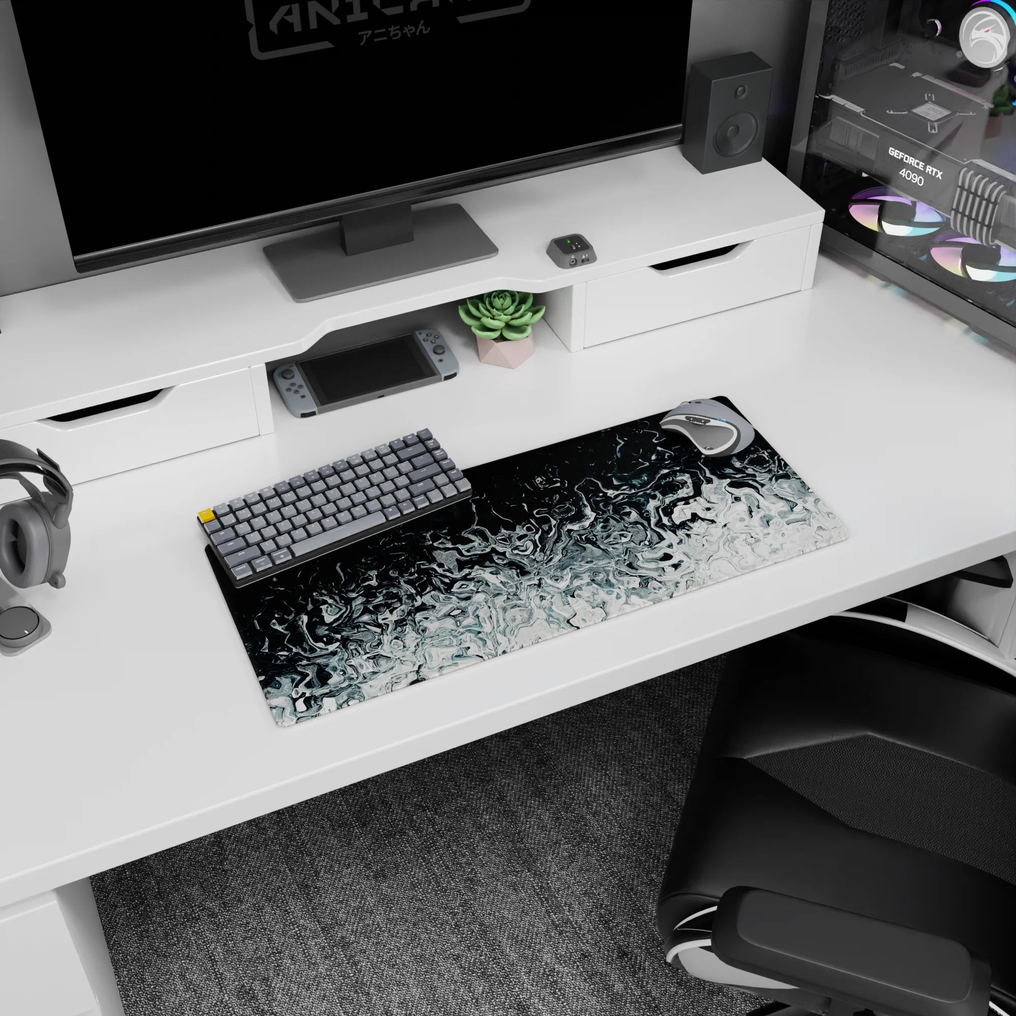 Liquid Abstract Deskmat | Mousepad | Deskpad - Silver Abyss