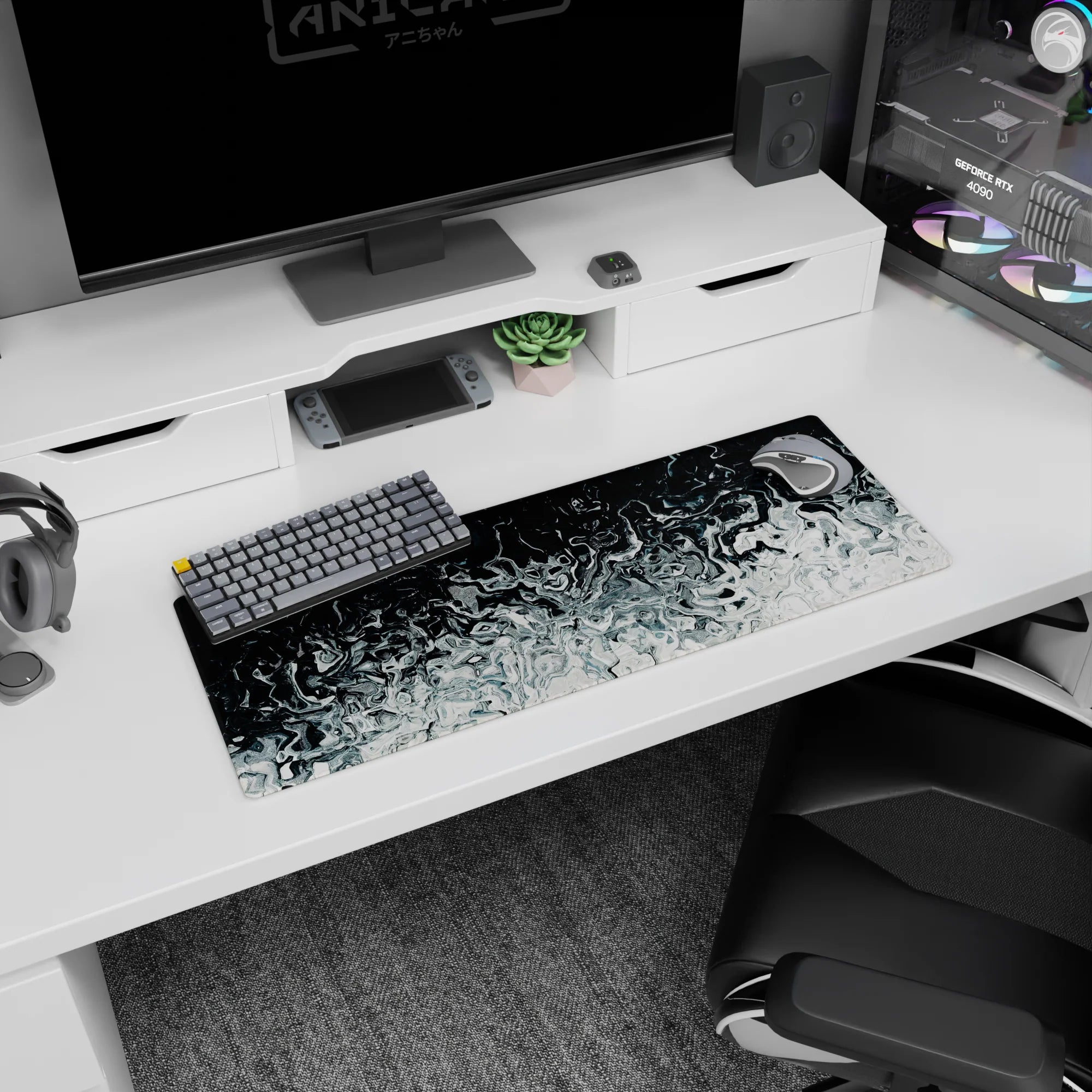 Liquid Abstract Deskmat | Mousepad | Deskpad - Silver Abyss