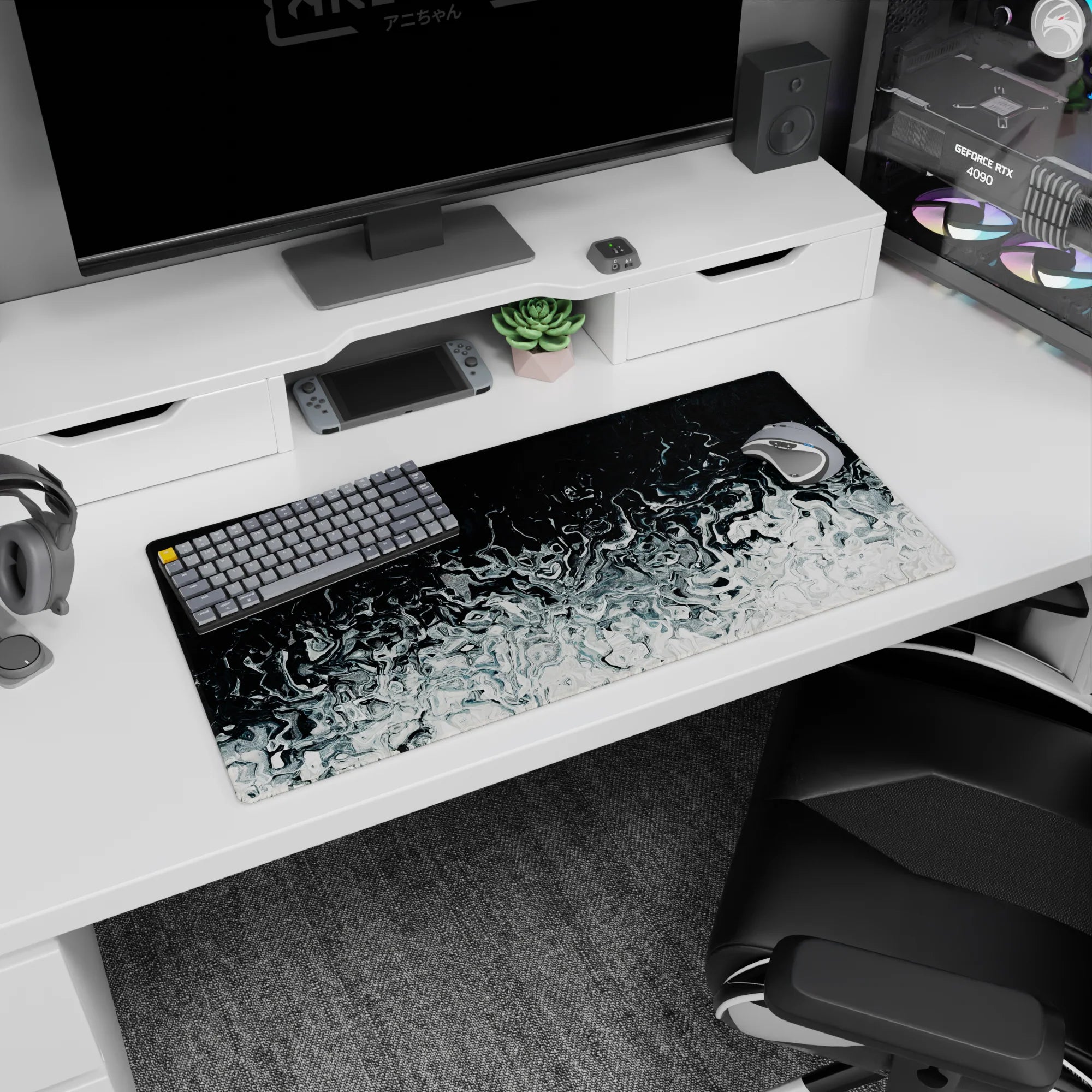 Liquid Abstract Deskmat | Mousepad | Deskpad - Silver Abyss