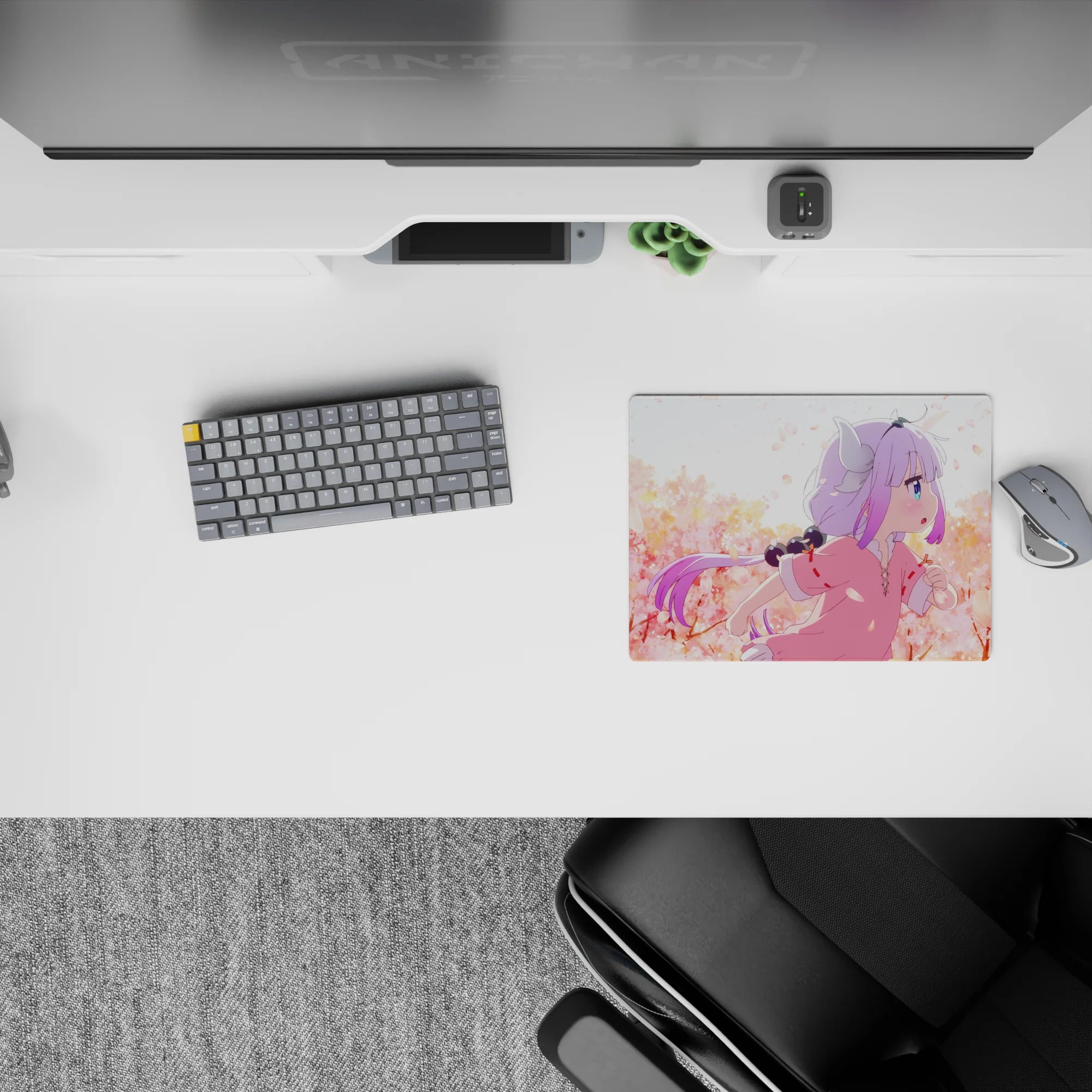 Blush pink and peach spring haze anime mouse pad 14x10 inches, cozy desk aesthetic.
