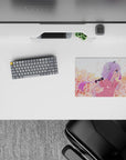 Blush pink and peach spring haze anime mouse pad 14x10 inches, cozy desk aesthetic.