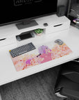 28x12 inches Kanna Kamui Dragon Maid mouse pad, lilac hair and tiny horns amid drifting cherry blossoms.