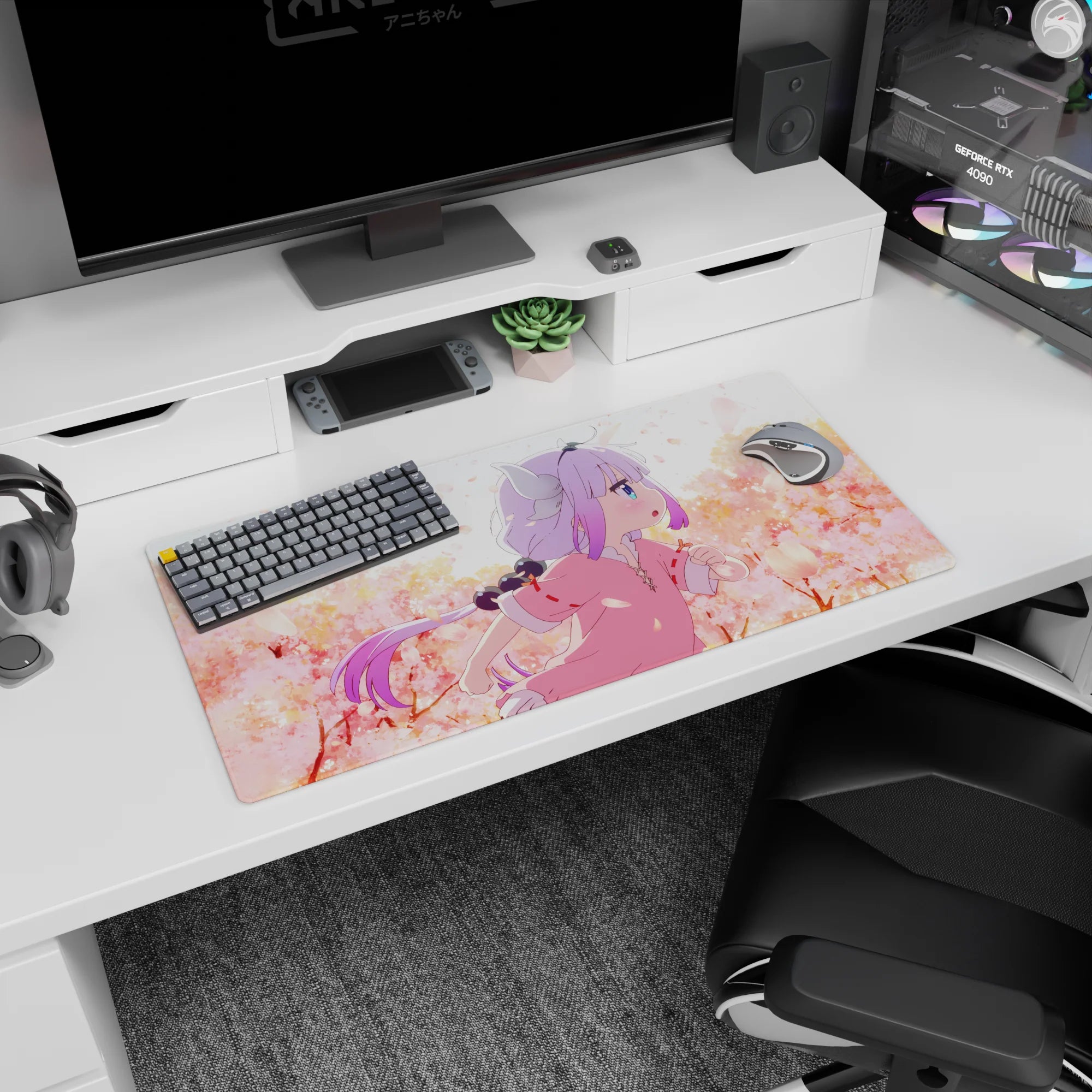 Kanna Kamui from Miss Kobayashi’s Dragon Maid anime mouse pad 32x16 inches, lilac hair and blue eye.