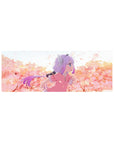 32x12 inches anime girl mouse pad with Kanna Kamui amid sakura petals, smooth tracking desk mat.
