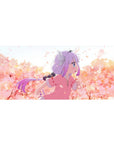 Anime girl desk pad 36x16 inches with sakura petals, cozy sky backdrop, and crisp long-lasting print.