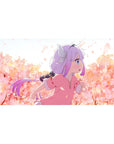 Anime girl desk pad 40x20 inches with Kanna Kamui running through sakura petals and peach trees.
