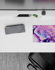 Pink-lilac dreamy anime mouse pad 14x10 inches in soft blues with glowing butterflies.