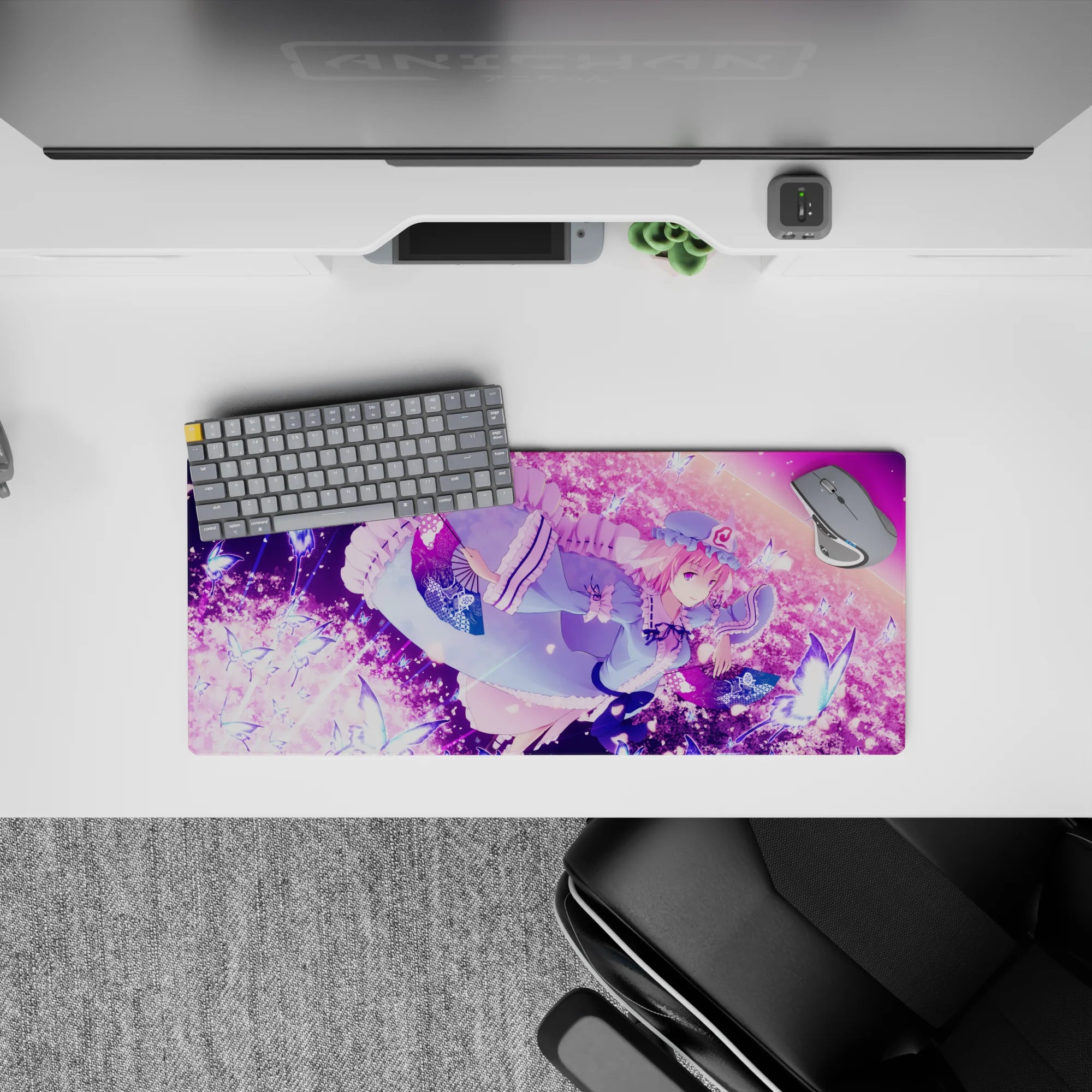 28x12 inches mouse pad in soft blue and pink-lilac tones, calm dreamy vibe with candy-dust sparkle.