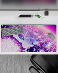 32x16 inches pastel pink-lilac and soft blue mouse pad, dreamy sky, glowing butterflies, crisp art.