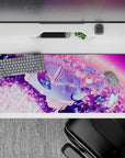 36x16 inches anime desk pad in soft blue and pink-lilac tones with dreamy candy-dust sparkle.