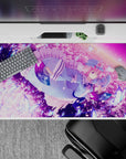 Pink-lilac sky and soft blue tones anime desk pad 40x20 inches, dreamy calm vibe.