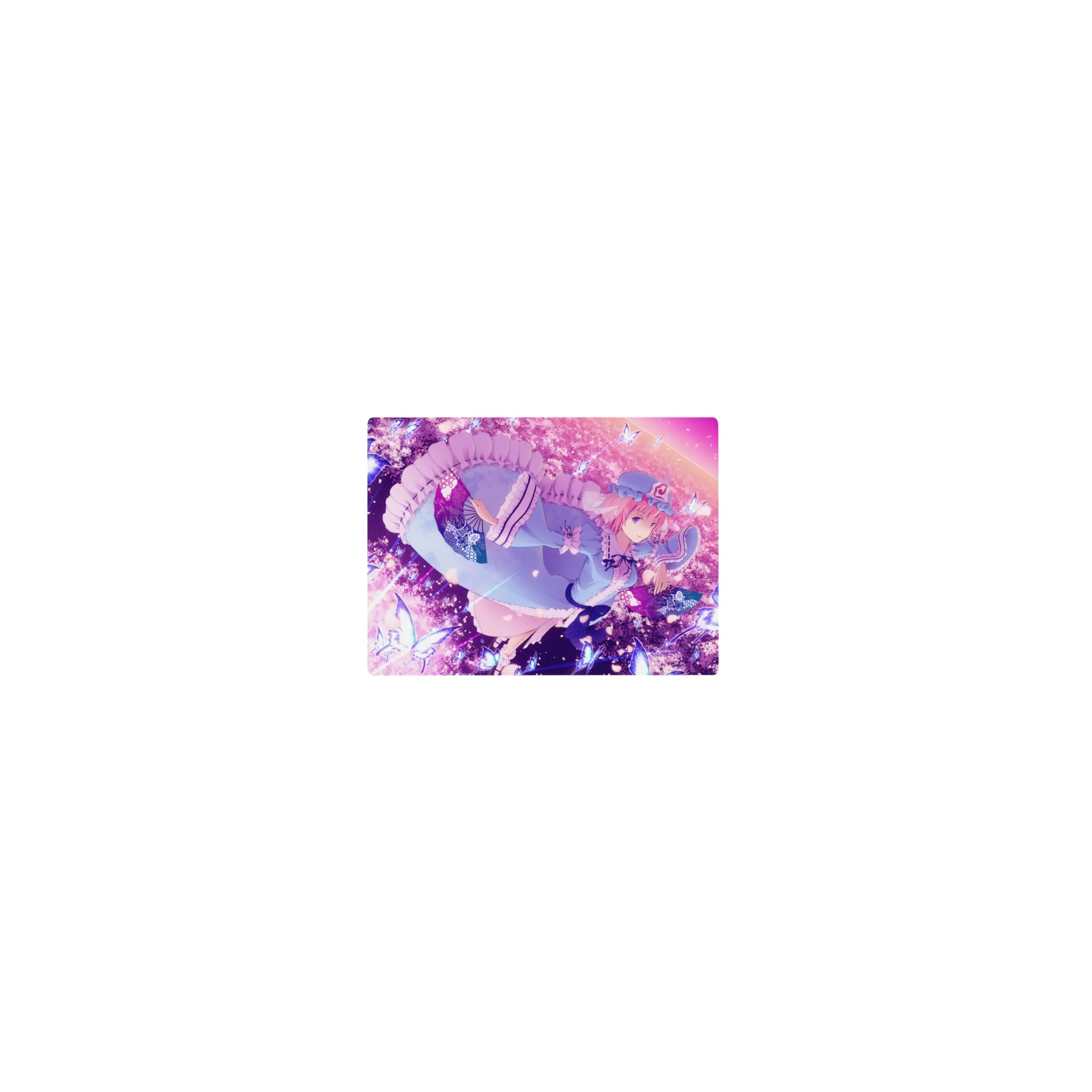 Classic anime girl mouse pad 14x10 inches with frilly trim, butterflies, and sparkly petals.
