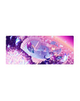 28x12 inches anime girl mouse pad with frilly trim, sparkly petals, and glowing butterflies in a dreamy sky.