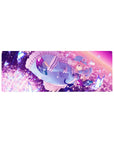 32x12 inches anime girl mouse pad with frilly trim, butterflies, and sparkly petals in a dreamy sky.