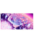 32x16 inches anime girl mouse pad with frilly trim, butterflies, sparkly petals, smooth tracking.