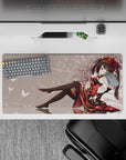 32x16 inches dark romantic mouse pad in ruby red and black on a pale backdrop, cozy night vibe.