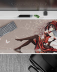 Moody red and black anime mouse pad 40x20 inches, pale background, cozy late-night vibe.