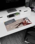 28x12 inches mouse pad showing dark-haired anime girl lounging in red-black dress, glossy thigh-highs.