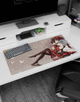 32x16 inches mouse pad showing dark-haired anime girl lounging in glossy thigh-highs, butterflies.