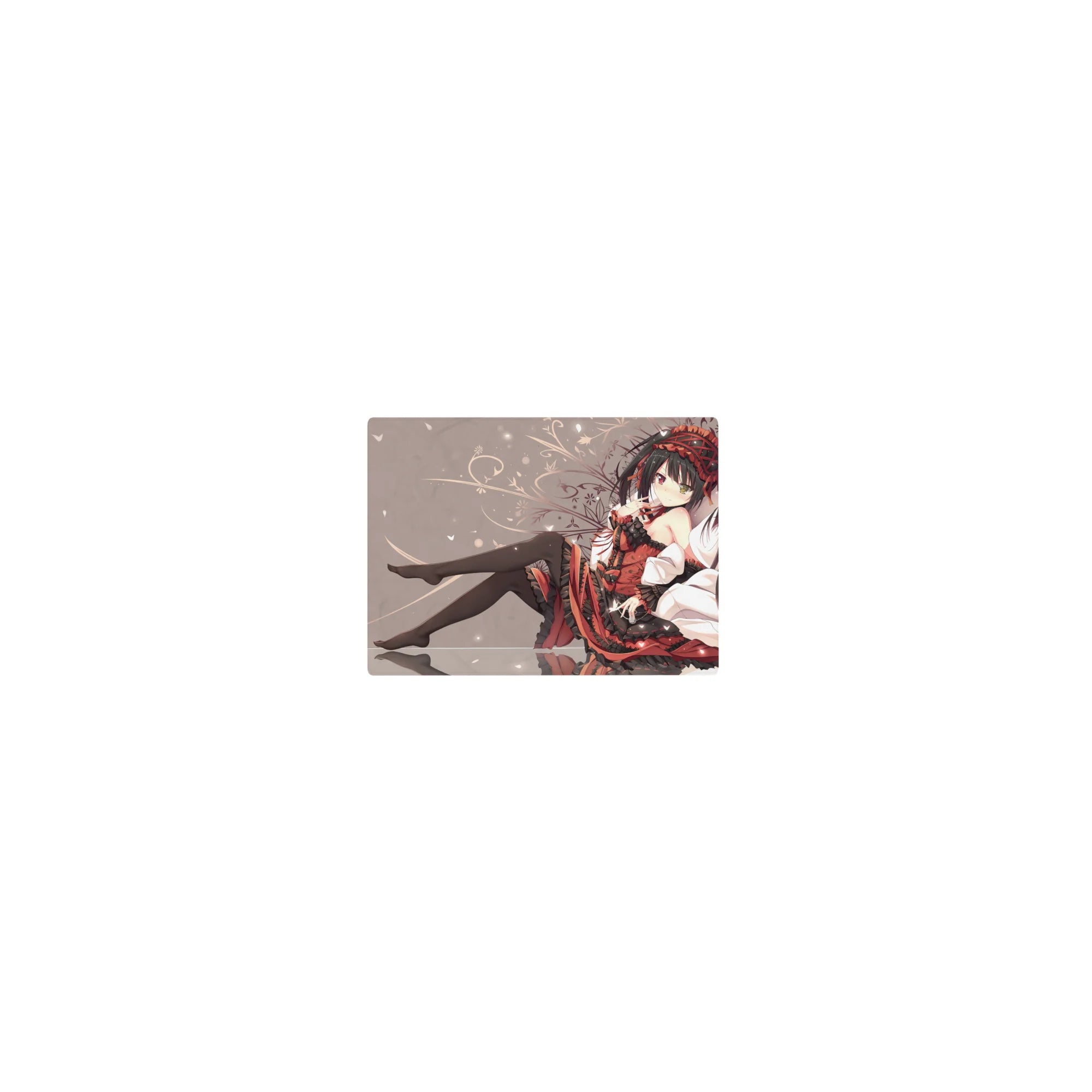 Classic anime girl mouse pad 14x10 inches, gothic lolita art with red-black frills, roses, butterflies.
