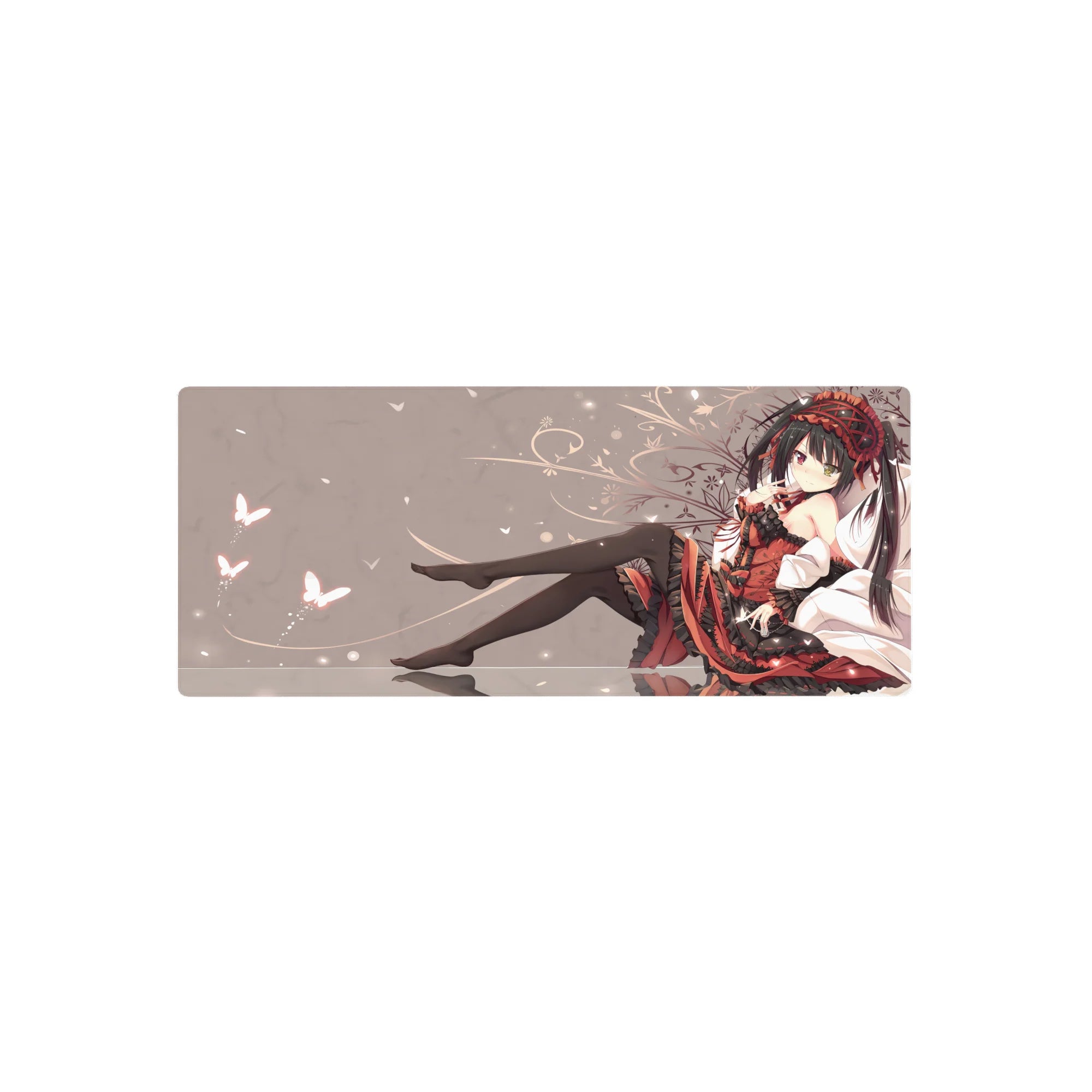28x12 inches anime girl mouse pad with gothic-lolita art, red-black frills, roses, butterflies.