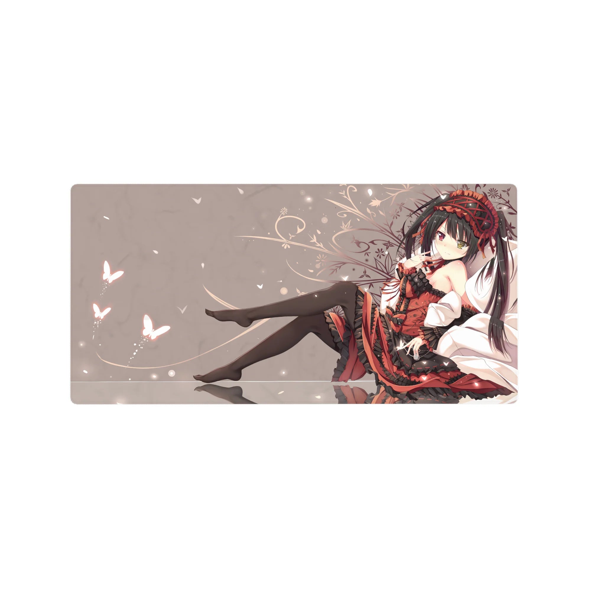 32x16 inches anime girl mouse pad with gothic lolita beauty in red-black frills, roses, butterflies.