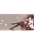 36x16 inches anime girl desk pad with gothic lolita beauty, red-black frills, roses, and butterflies.