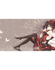 Gothic lolita anime girl desk pad 40x20 inches with red-black frills, roses, butterflies.